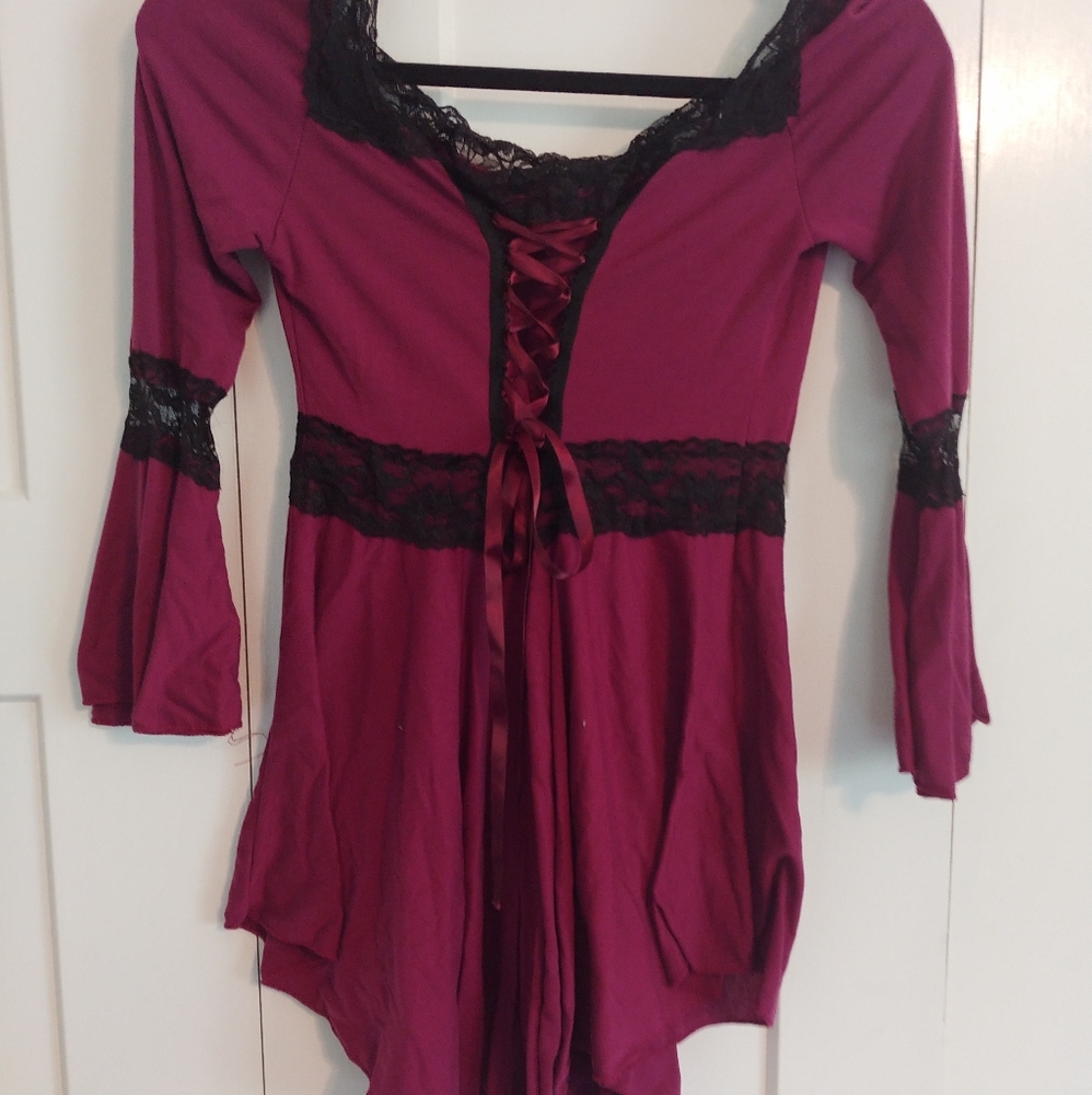 Corset style flared sleeve lacy top